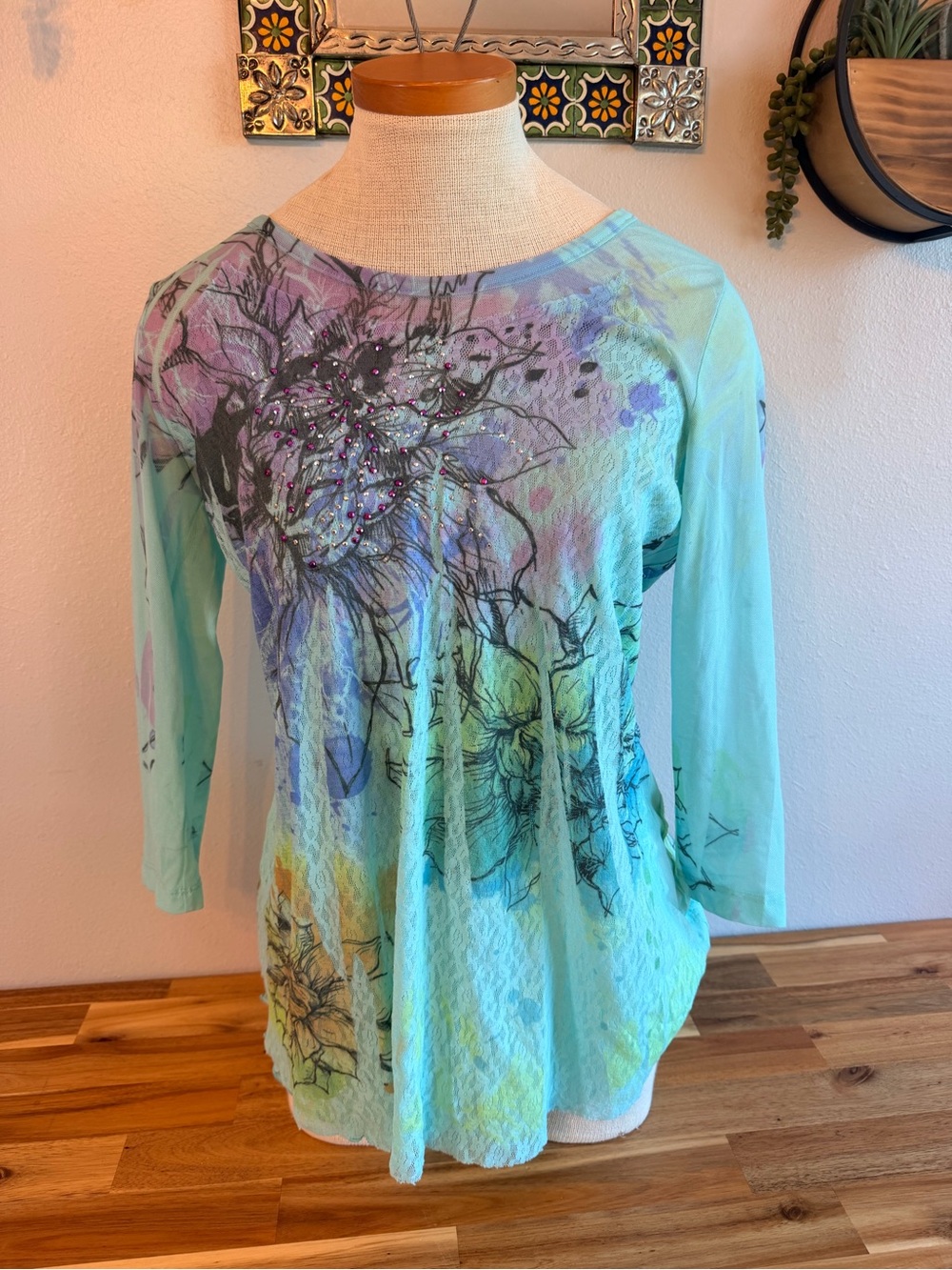 Vintage Y2K Dressbarn 100% Nylon Mesh Lace Tunic Top – Medium Fairycore Grunge
